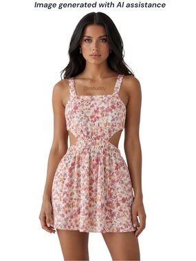 Stitch & Pine M cutout linen blend floral mini dress